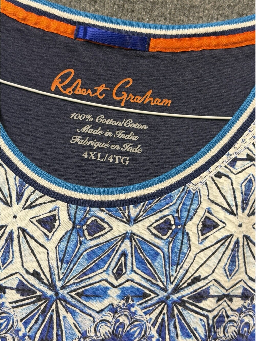 🐳 Robert Graham Men’s 4XL Blue Mosaic Floral All Over Print T-Shirt 🔥